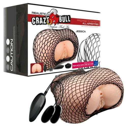 Crazy Bull Jessica - Реалистичный торс с двумя любовными дырочками и вибрацией, 16х15.5 см (телесный)